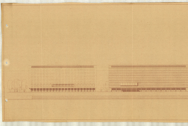Dúl Dezső (ÁÉTV): Párt- és KISZ-székház, tanulmányterv, dunai nézet, 1960
