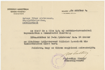 Meghívó Weiner számára a Konzultatív Bizottság ülésére, 1960. október 4.
