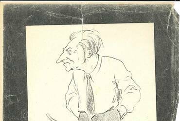 Szél Gyula karikatúrája 1953-ból. Fénymásolat Wolf Johanna hagyatékában, Vitányi Pál jóvoltából.
