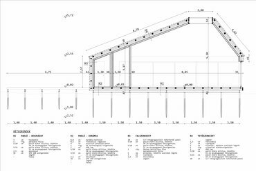 Közösségi épület metszete. DEMO Gyermekfoglalkoztató Alkotótábor terve. 2023-24. Fleischer Balázs.
