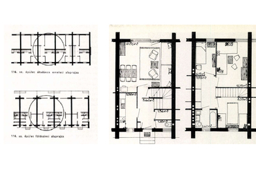 116. sz. egyemeletes épület, kétszintes, hatférőhelyes lakása. A lakás területe 72,9 m2 (norma: 70 m2) Tervező: Szőke Gyula (forrás: Magyar Építőművészet, 1961/10. évfolyam, 1-6. szám)

