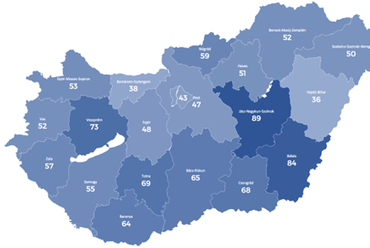 Szakemberhiány vármegyénként 2024. február. A szakember megkeresésétől a munka megkezdéséig lévő napok száma. Forrás: Mapei
