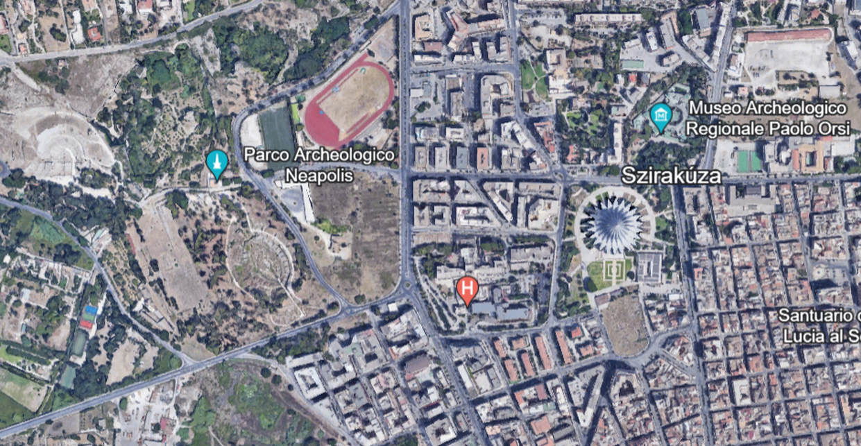 Térkép Szirakúza központjáról, Fotó: Google Earth képernyőfotó

