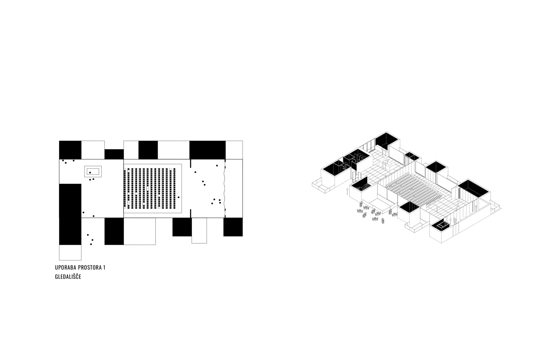 Multifunkcionalitás. SPACES AND SOLIDS. A MÁS Építészek megvételt nyert terve a Šenčur Művelődési ház pályázatán, 2024.
