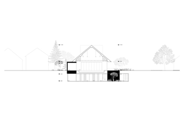 Keresztmetszet. SPACES AND SOLIDS. A MÁS Építészek megvételt nyert terve a Šenčur Művelődési ház pályázatán, 2024.
