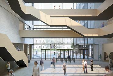 Látványterv. A Károli Gáspár Református Egyetem új épületegyüttese – A DPi Design megvételt nyert terve. 2024.
