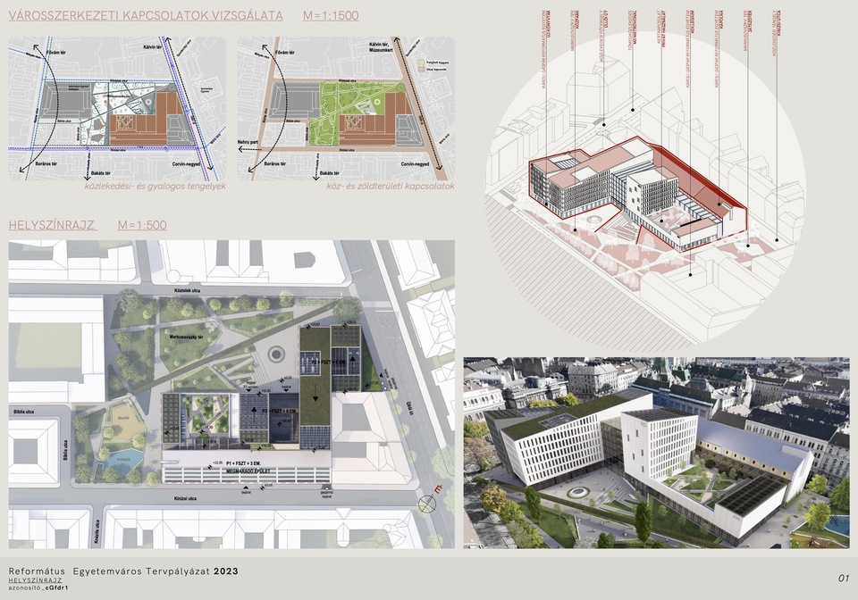 Helyszínrajz. A Károli Gáspár Református Egyetem új épületegyüttese – A DPi Design megvételt nyert terve. 2024.