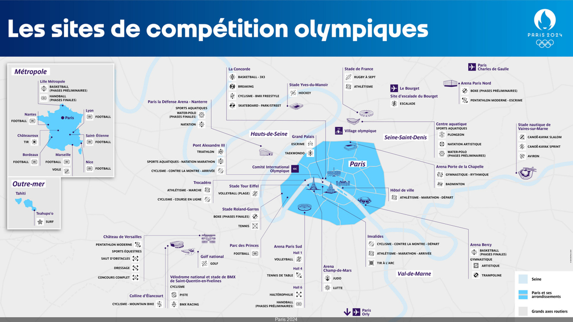 A 2024. évi párizsi nyári olompiai játékok helyszínei. Kép: https://www.sortiraparis.com/