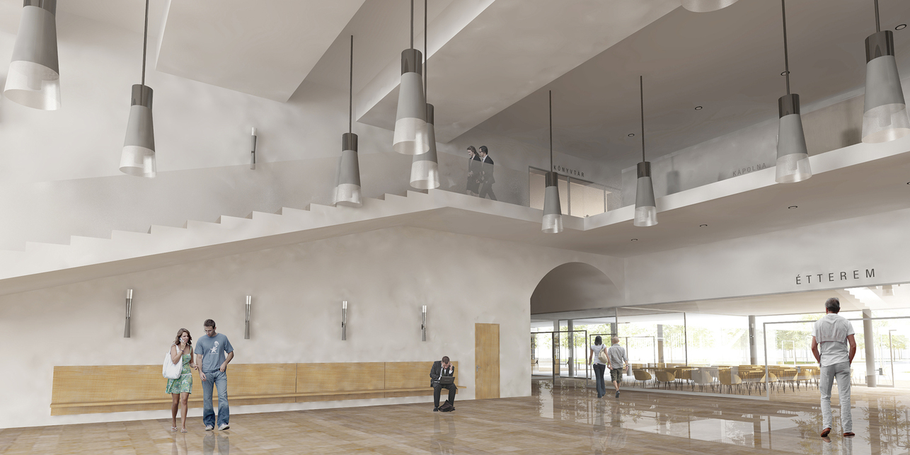 Aula. A Károli Gáspár Református Egyetem új épületegyüttesének terve. Tarnóczky Tamás Attila (Építészkohó Kft.). 2024.