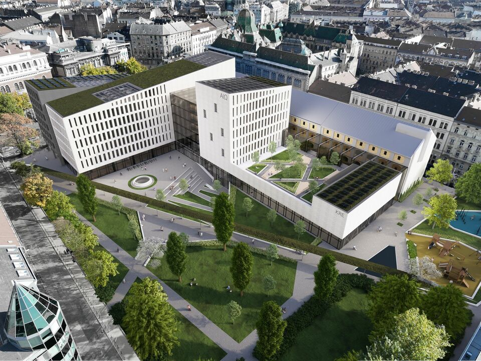 Látványterv. A Károli Gáspár Református Egyetem új épületegyüttese – A DPi Design megvételt nyert terve. 2024.