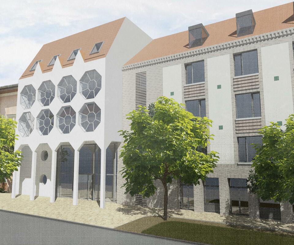 A második ütemben tervezett bővítés látványterve. Mányi Építész Stúdió. 2022. Forrás: kodaly.hu