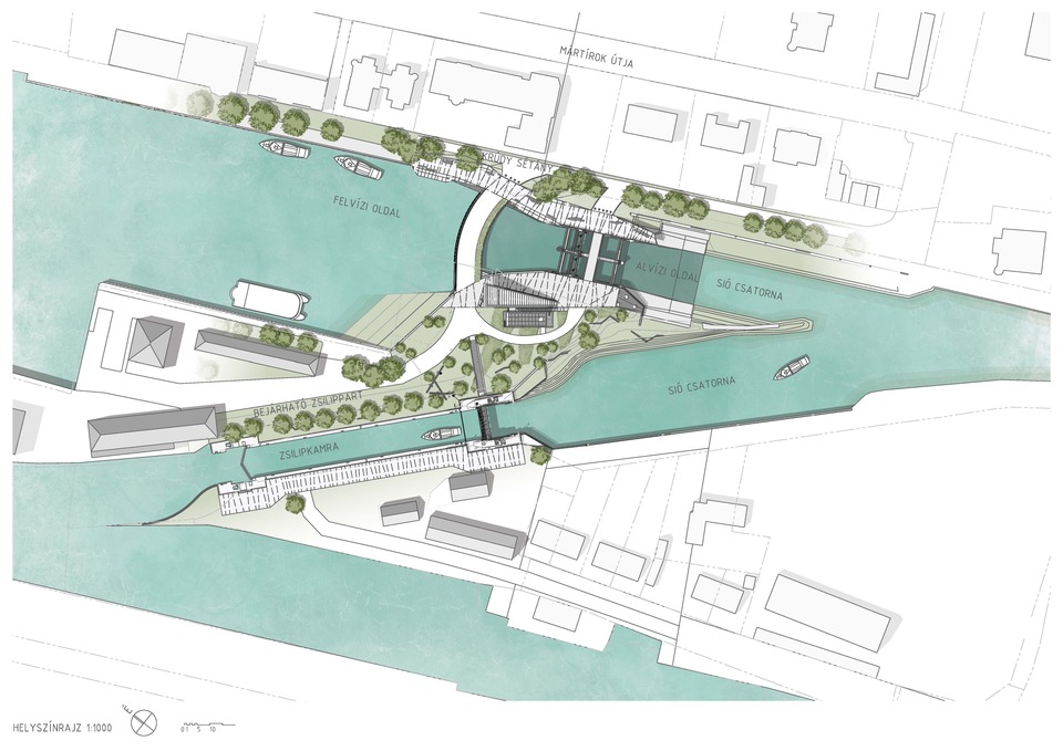 Siófoki nagyműtárgyak rekonstrukciója, üzemviteli épület és új köztér létesítése. Masterplan és építészeti tervezés: Térhálózat