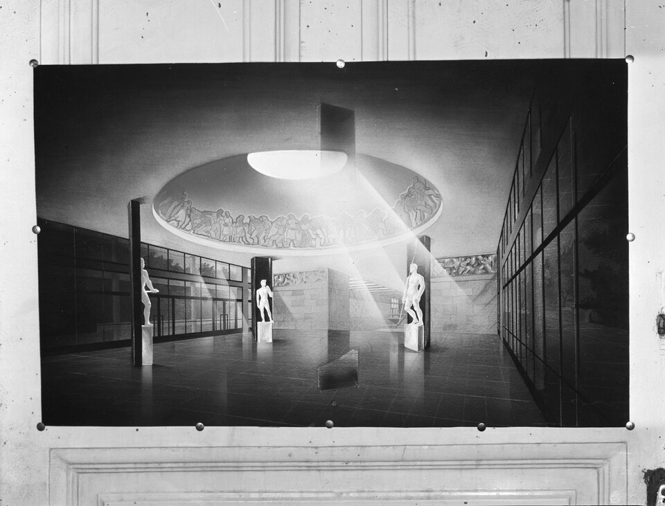 A metró és a gödöllői HÉV Hungária körúti, közös végállomásának terve, 1950. Forrás: Fortepan / UVATERV