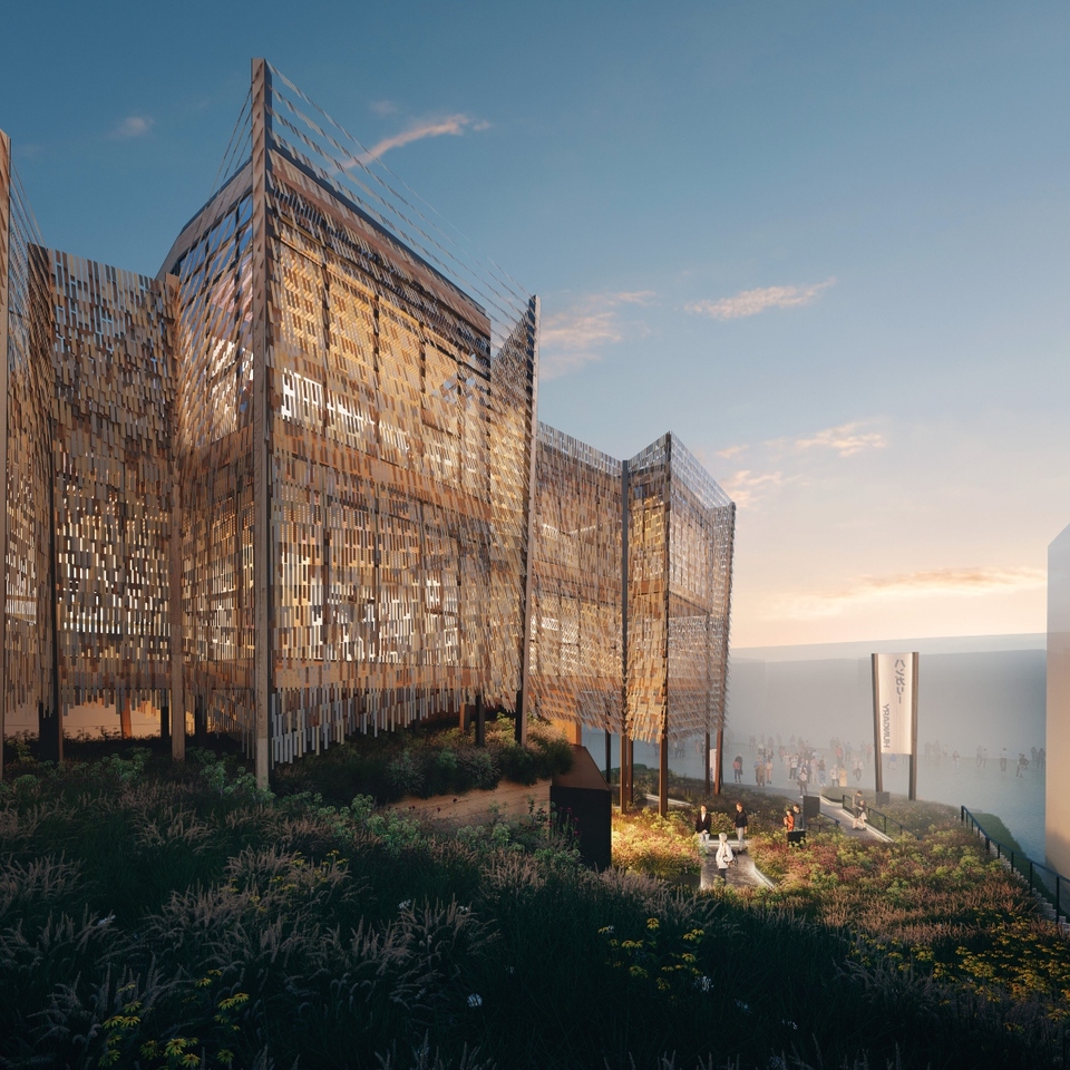 ZDA-Zoboki Építésziroda: Az Oszakai Világkiállítás magyar pavilonjának látványterve. Forrás: EXPO 2025 Magyarország
