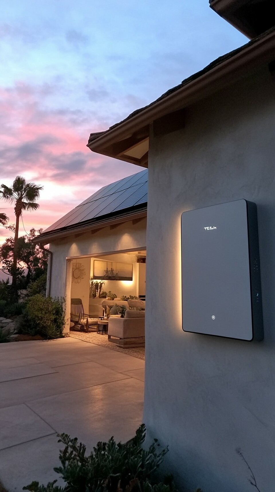 Napelem rendszer és helyi ideiglenes energiatároló (forrás: https://stockcake.com/i/home-solar-power_1219030_792880)