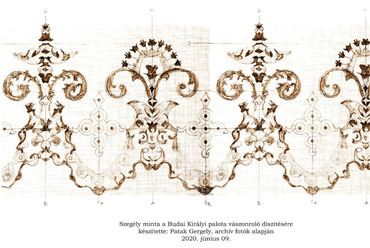 A Budai Királyi palota textil rolóit díszítő szegélyminta rajza – Készítette: Patak Gergely, archív fotók alapján, 2020 – Forrás: Krüllung Kft.
