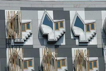 The Scottish Parliament, Edinburgh, Egyesült Királyság, EMBT Arquitectes Associats / Enric Miralles, Benedetta Tagliabue;  RMJM Scotland Ltd. / M.A. Duncan, T.B. Stewart, Fotó: Joan Callis