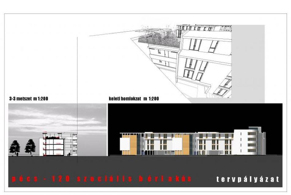 Szociális bérlakások tervezése - Pécs, déli városnegyed, 5-ös tömb