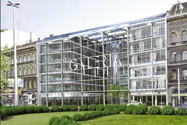 Skardelli György: Galéria irodaház terve a Baross térre, nézet a tér felől