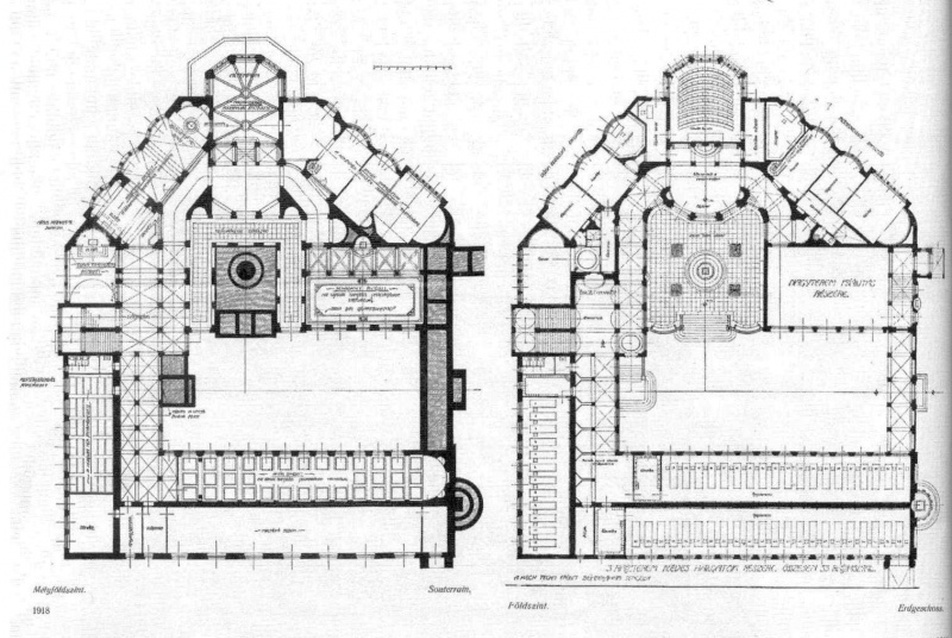Tervezet a magy. kir. József-Műegyetem építési szakosztályának önálló épületére, alaprajzok - Kotsis Iván terve, 1918