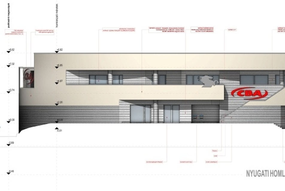 CBA Lóitató Nyugati homlokzat kiviteli terv - építészek: Ferencz Marcel DLA, Détári György Jogtulajdonos: Napur Architect