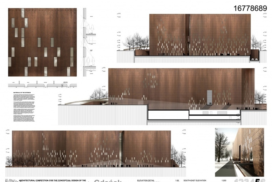 Gdańsk II. Világháború Múzeuma, homlokzatok - Narmer Építészeti Stúdió pályaműve