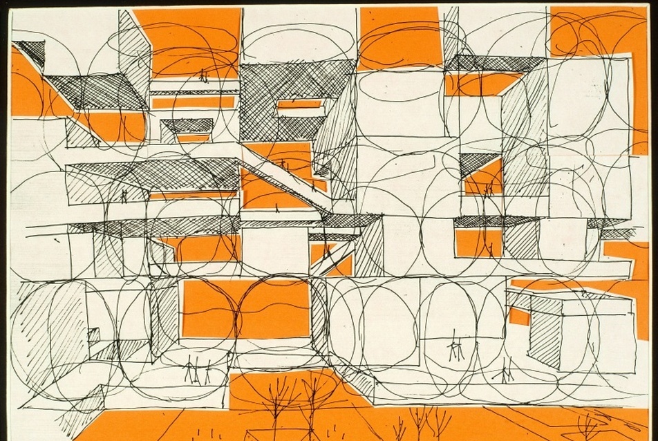 Yona Friedman: Ville spatiale, 1959-1960, Rajz, tinta és akvarell papíron, Fotó: François Lauginie, Collection FRAC Centre, Orléans