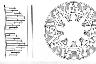 Kiyonori Kikutake, „Ultramagas felfőkarcoló” terve, forrás: Kiyonori Kikutake, Kikutake Kiyonori sakuhinshu3: Nihongata jutaku, Kyuryudo,