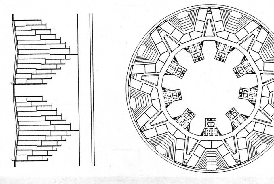 Kiyonori Kikutake, „Ultramagas felfőkarcoló” terve, forrás: Kiyonori Kikutake, Kikutake Kiyonori sakuhinshu3: Nihongata jutaku, Kyuryudo,