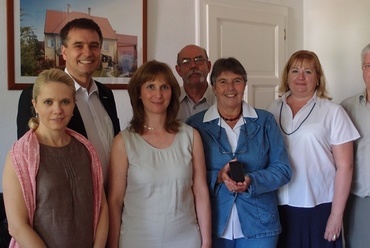 Tetőakadémia nyereményátadó - Koch Beatrix (Alukönigstahl), Birghoffer Péter (Rheinzink), Friedman Zsuzsanna, Nemes András (Tondach), Koch Marianne Judit, Banó Veronika (Alukönigstahl), Seidl Tibor (CAD Stúdió Kft.), fotó: perika