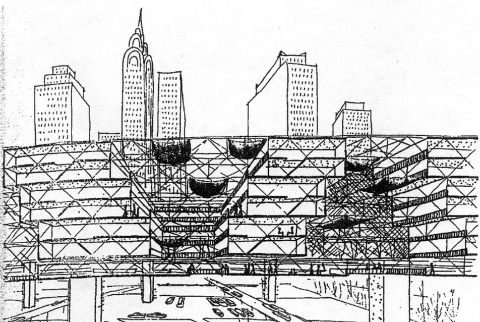 Yona Friedman, space-frames-in-the-air, forrás: Reyner Banham, Megastructure: Urban Futures of the Recent Past, London, 1976
