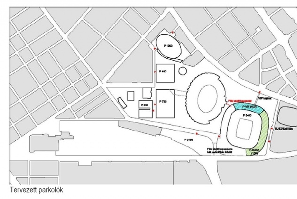 Tervezett parkolók - a Puskás Stadion és környéke, a NART pályázatának melléklete