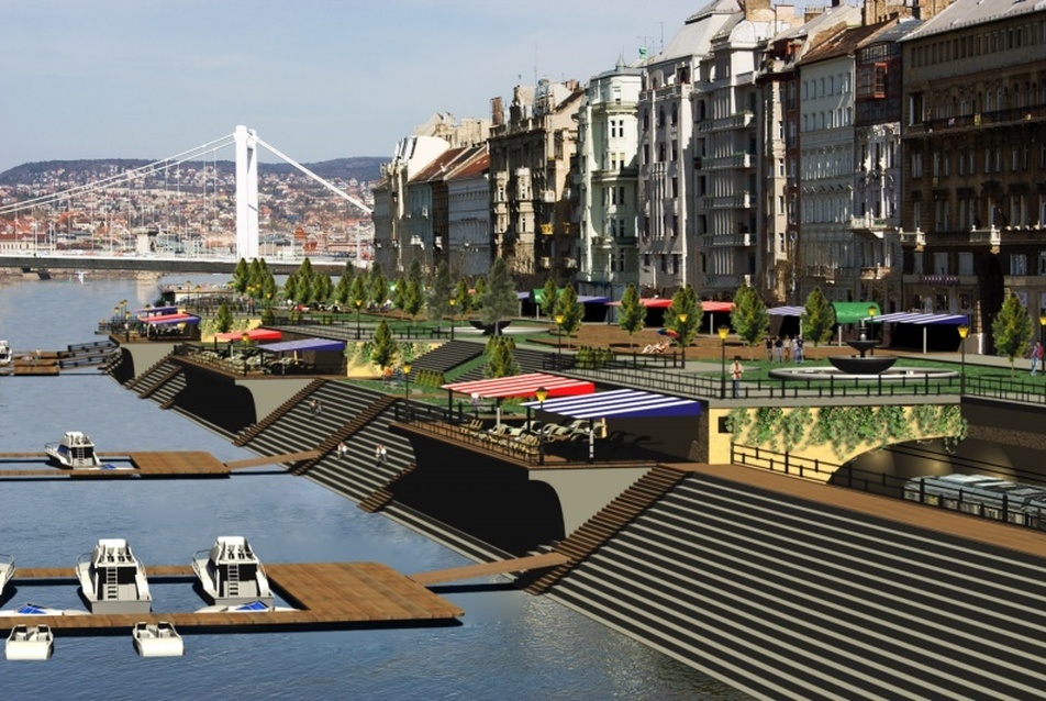 Kikötő és park a Belgrád rakparton - a Szeretem Budapestet Mozgalom koncepciója