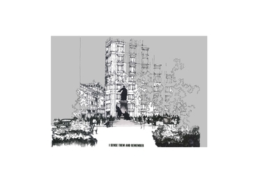 rajz - 1956-os emlékmű terve, New York, River Side Park, tervezők: Vadász György építész és Czér Péter szobrász