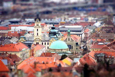 Pécs belvárosának látképe madártávlatból, fotó: Proksza Péter, Gyergyák János diplomamunkája
