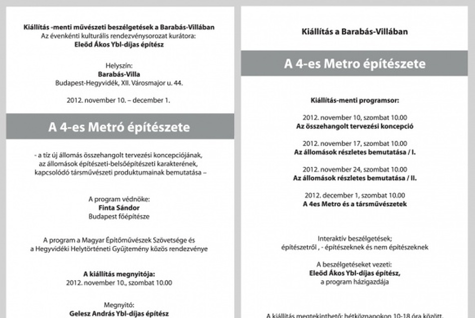 A 4-es metró építészete - kiállítás és rendezvénysorozat