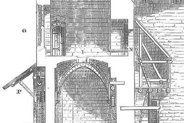 Egy csapórácsos kapu metszetrajza, forrás: Viollet-le-Duc könyve, 664. o.