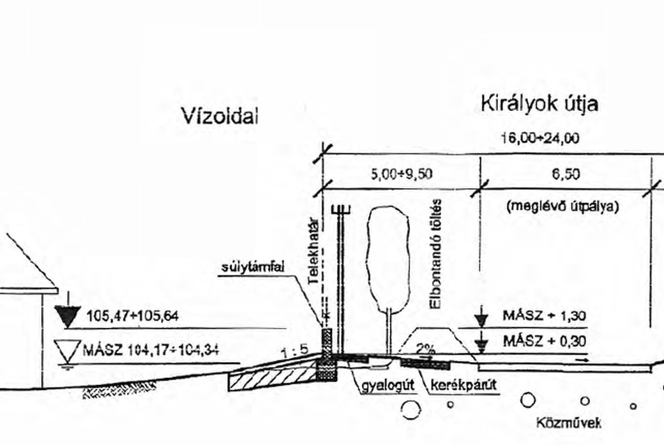 a 2005-ös tanulmányterv súlytámfalas változata 1,2 Mrd-ért, közműkiváltás nélkül (forrás: Thesis-Konstruktőr)