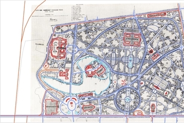 Méretarányos terv  1927-ből a főbb utak és épületek kiemelésével