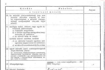 A Mérnöki Kamara nyilvántartási kérdőíve