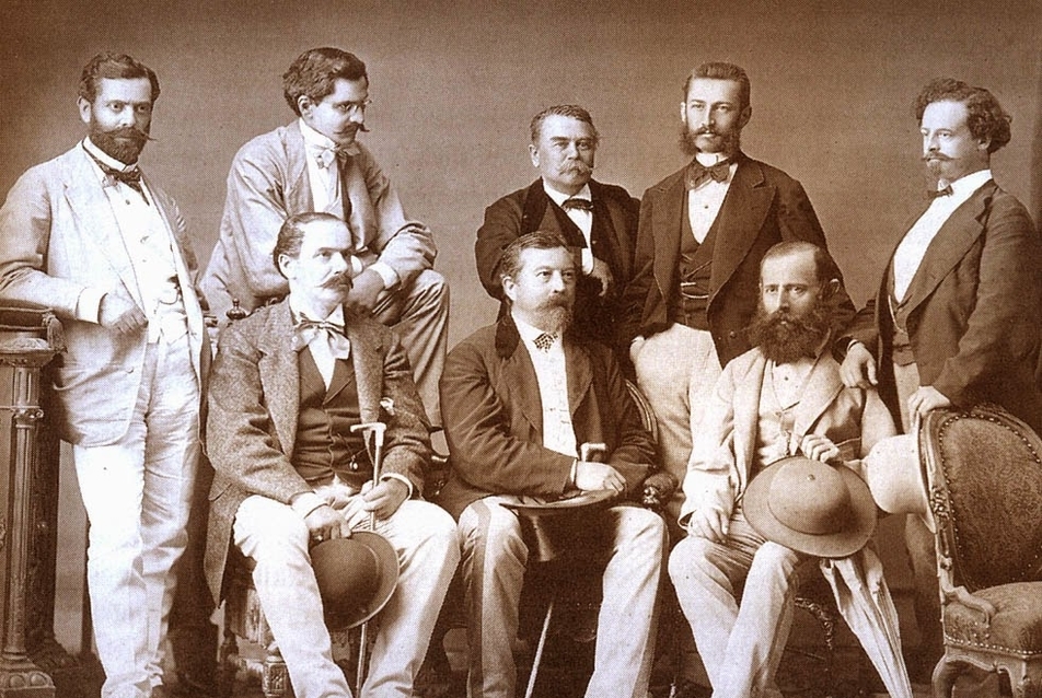 állnak: Wechselmann Ignác,Unger Emil,Faváry József,Ney Béla,ifj.Koch Henrik, ülnek: Anton Baumgarten,Ybl Miklós,Weber Antal