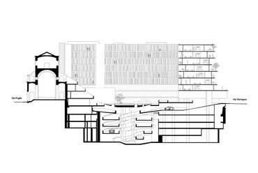 MAD: 145 lakásos társasház Rómában, via Boncompagni 71 - metszet