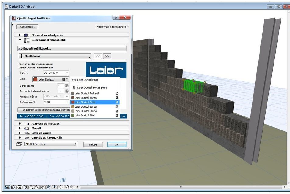 Leier termék portfólió ArchiCAD-ben