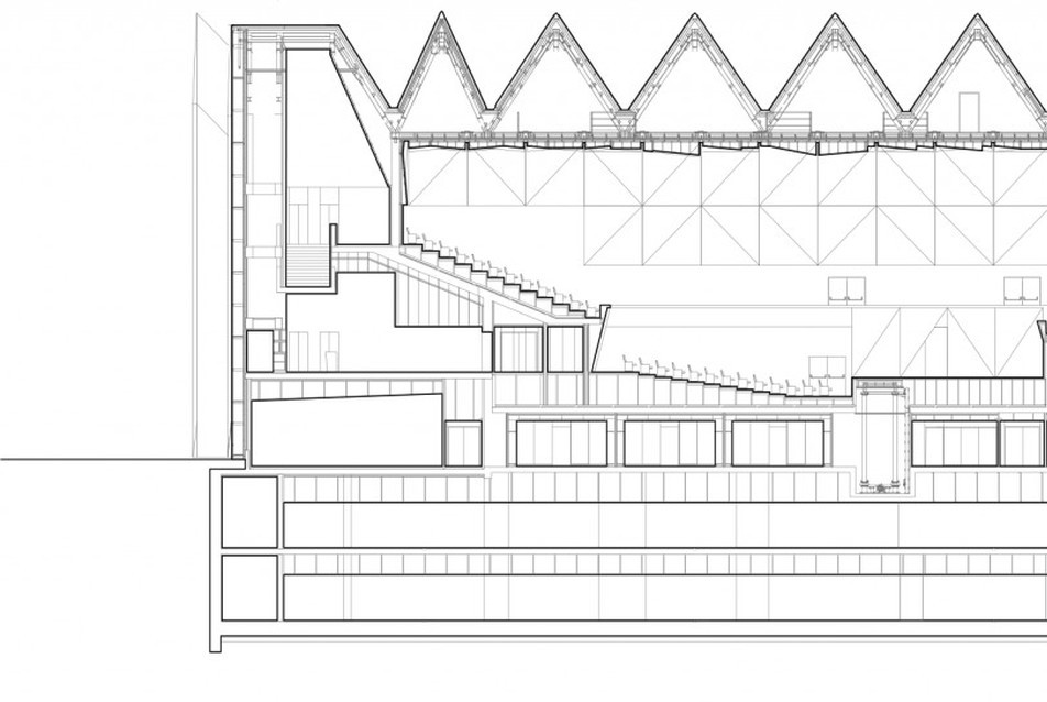 metszet, Szczecini Filharmonikusok Koncertterme. Vezető tervezők: Alberto Veiga, Fabrizio Barozzi, forrás: http://miesarch.com