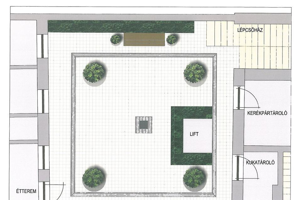 Palotanegyed Kulturális Városmegújítása, Mikszáth tér, belsőudvar koncepcióterv - építész: Újirány Tájépítész Kft.