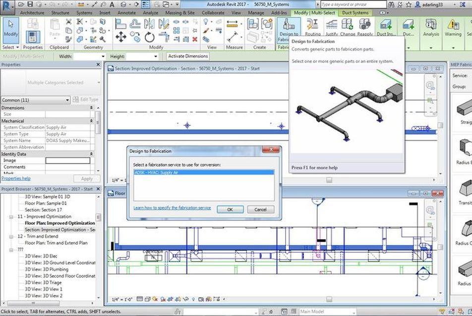 A tervezési részletességű modellelemek a Design to Fabrication (Terv konvertálása gyártáshoz) eszközzel kivitelezési részletességűvé konvertálhatók. - forrás: Autodesk