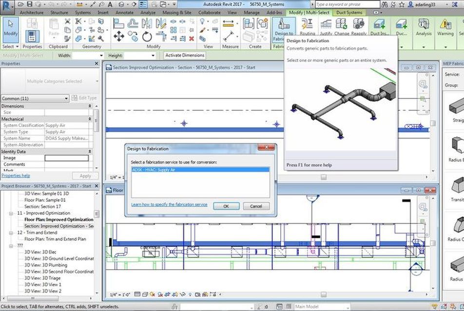 A tervezési részletességű modellelemek a Design to Fabrication (Terv konvertálása gyártáshoz) eszközzel kivitelezési részletességűvé konvertálhatók. - forrás: Autodesk  