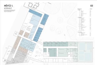 a kórház alaprajza, -1. és 0. szint - építész: Csillag Katalin, Gunther Zsolt