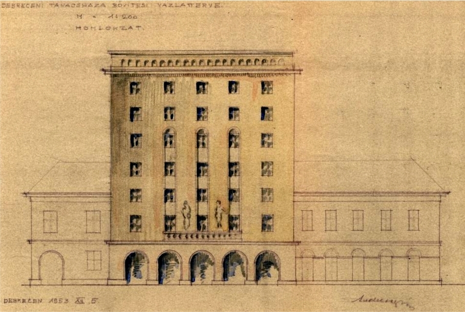 1953 – Andrássy István terve, Dósa Nádor térre néző torony