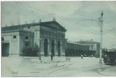 Graz Hauptbahnhof - első épület 1847-ből. Forrás: Wikipedia